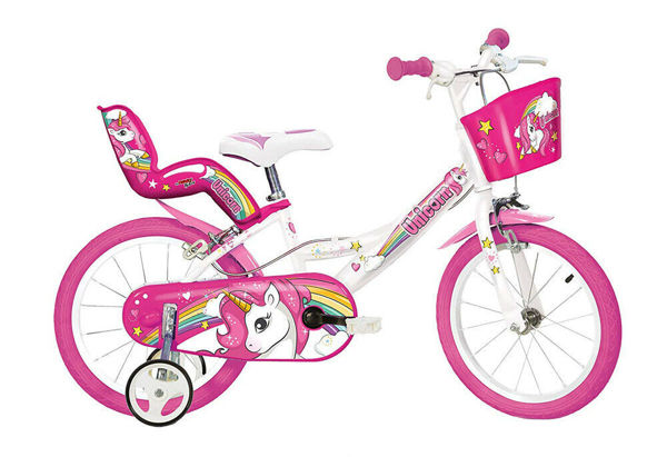 Bild von Fahrrad für Mädchen 16 "2 Bremsen Einhorn Weiß und Rosa