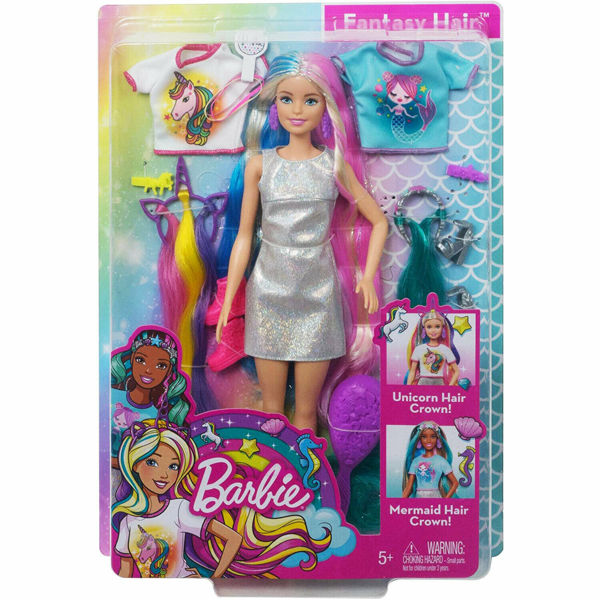 Bild von Barbie Fantasy Haarpuppe mit New Look Meerjungfrau und Einhorn